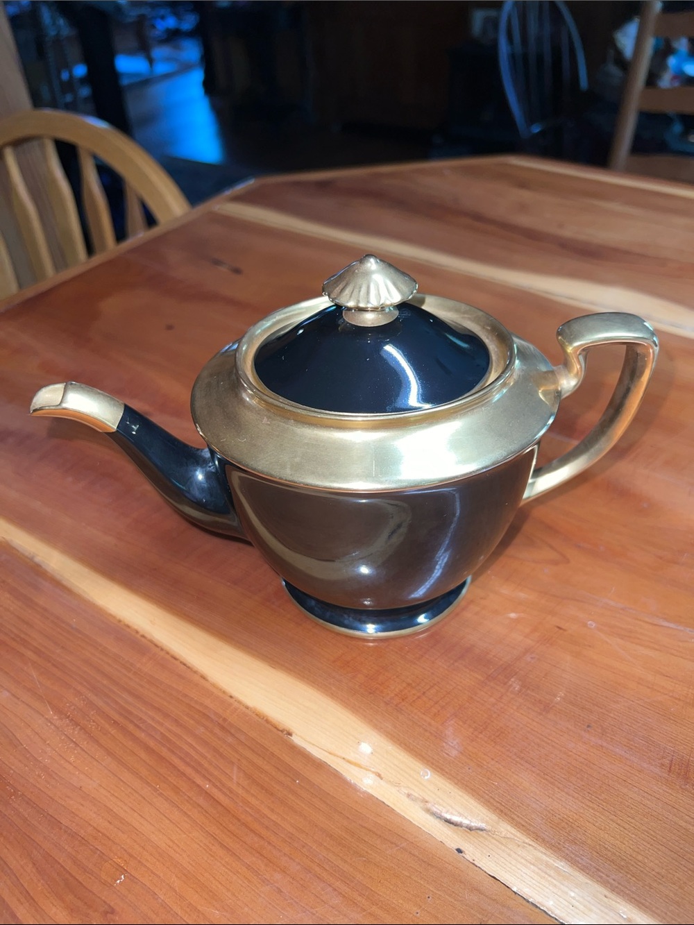 Vintage Noritake Art Deco Black and Gold Ceramic Teapot with Metallic Accents